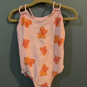 Baby Gap Pink Swimsuit with orange butterflies, Size 18-24 mons